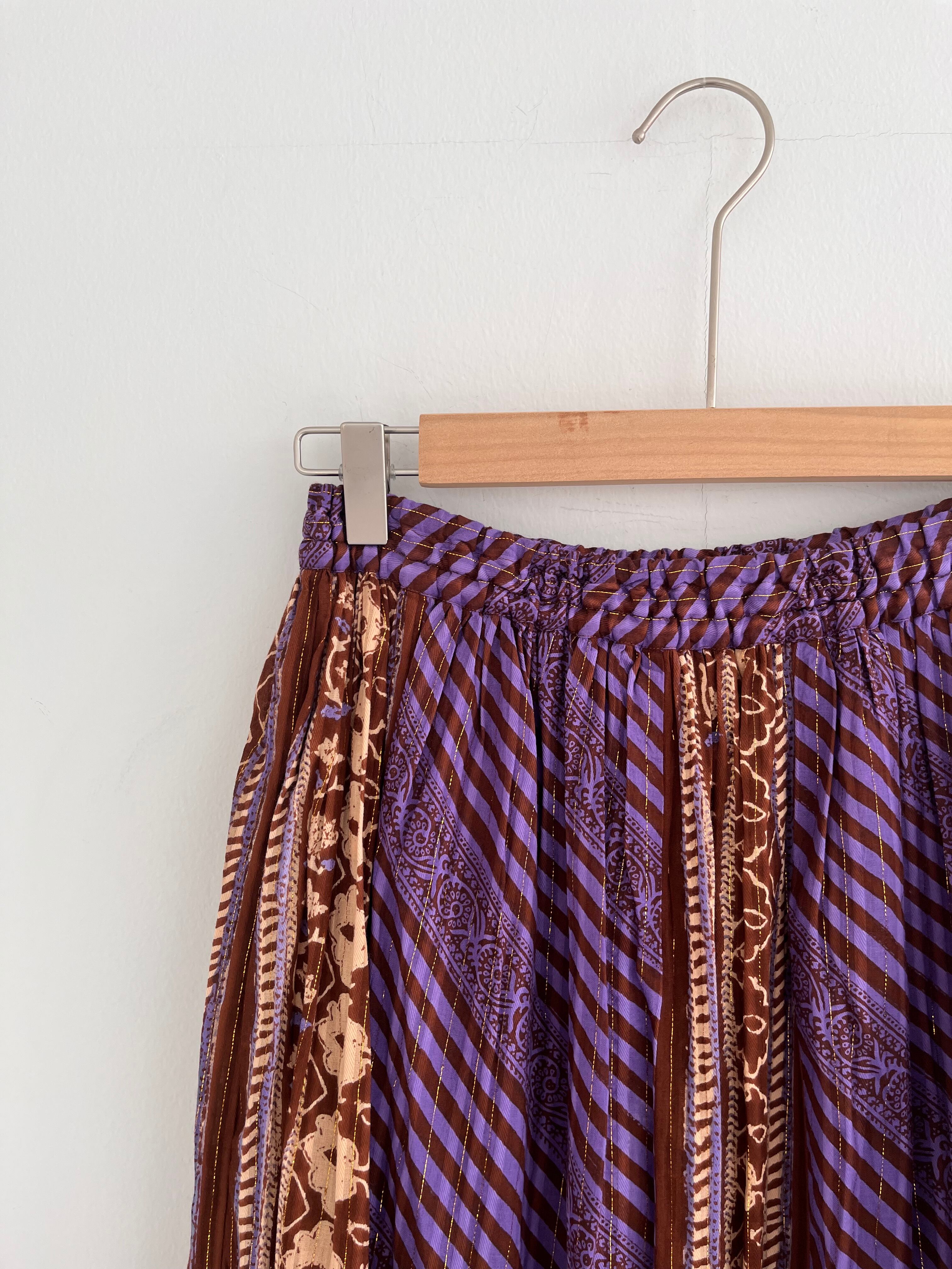 Sara Mallika Cotton Stripe Ethnic Print Skirt | KOKO