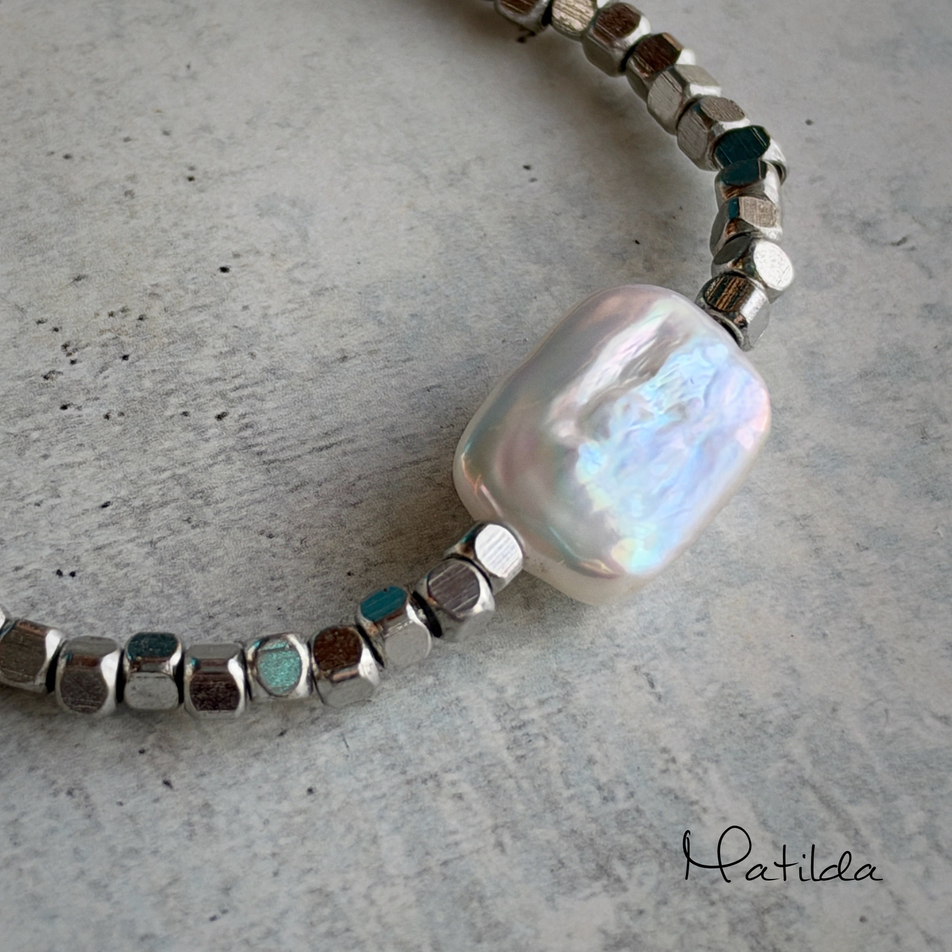metal & stone bracelet(淡水パールB)