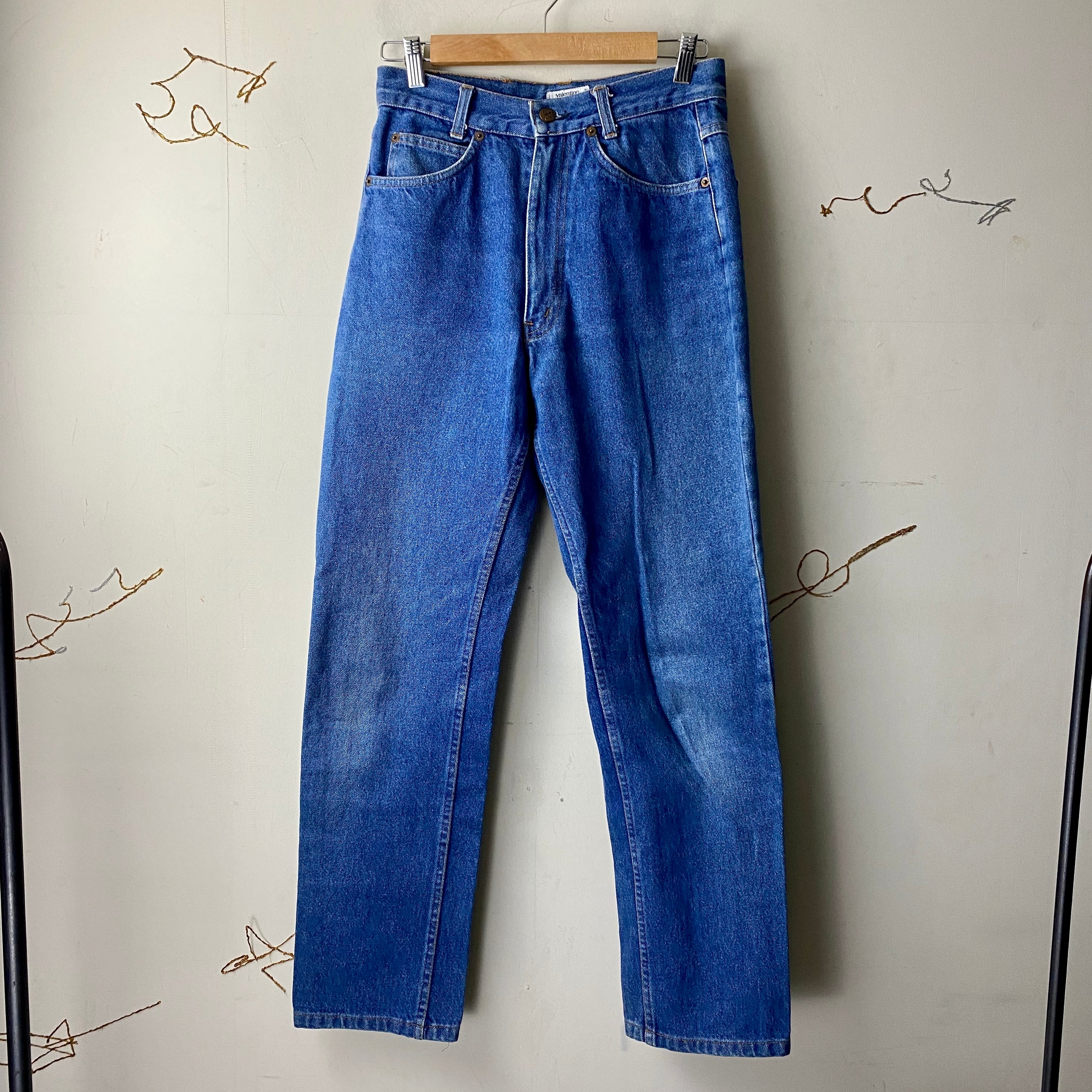 vintage VALENTINO JEANS curving leather patch denim pants | NOIR 