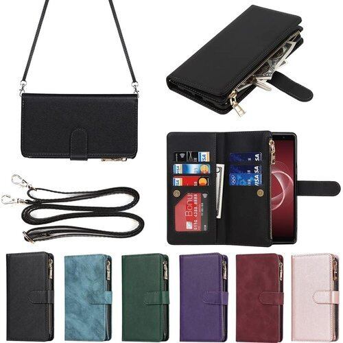 Eastwave Arrows Be 4 Plus ケース Arrows Be 4 Plus F-41B 縄掛けケース 手帳型 財布型 ICカード コインポケット ストラップ付き カード 収納 小銭入れ ファスナーポケット付き PUレザー 6色ブラック 1439