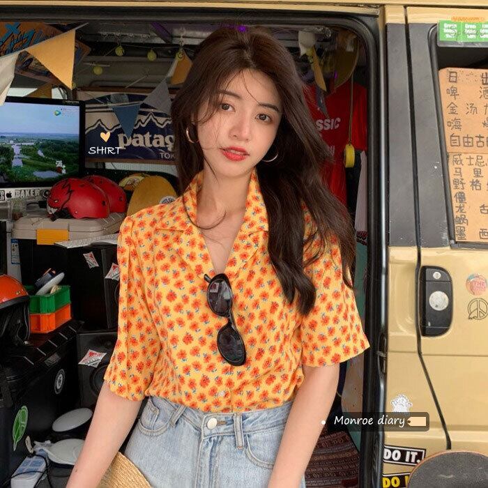 スタンダードフローラルシャツ サマートップス コート レトロ 夏物 花柄 モンロー27451695664