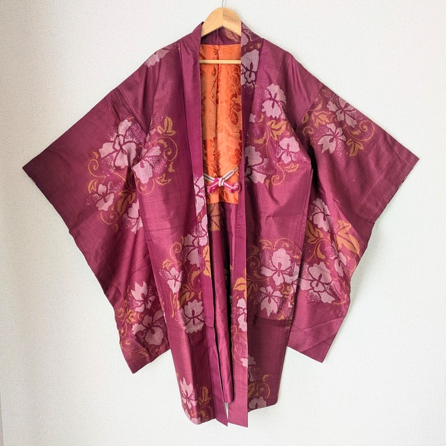 Vintage】HAORI 長羽織 羽織 正絹 銘仙 茶×黒 シルク 大正浪漫 | 古着