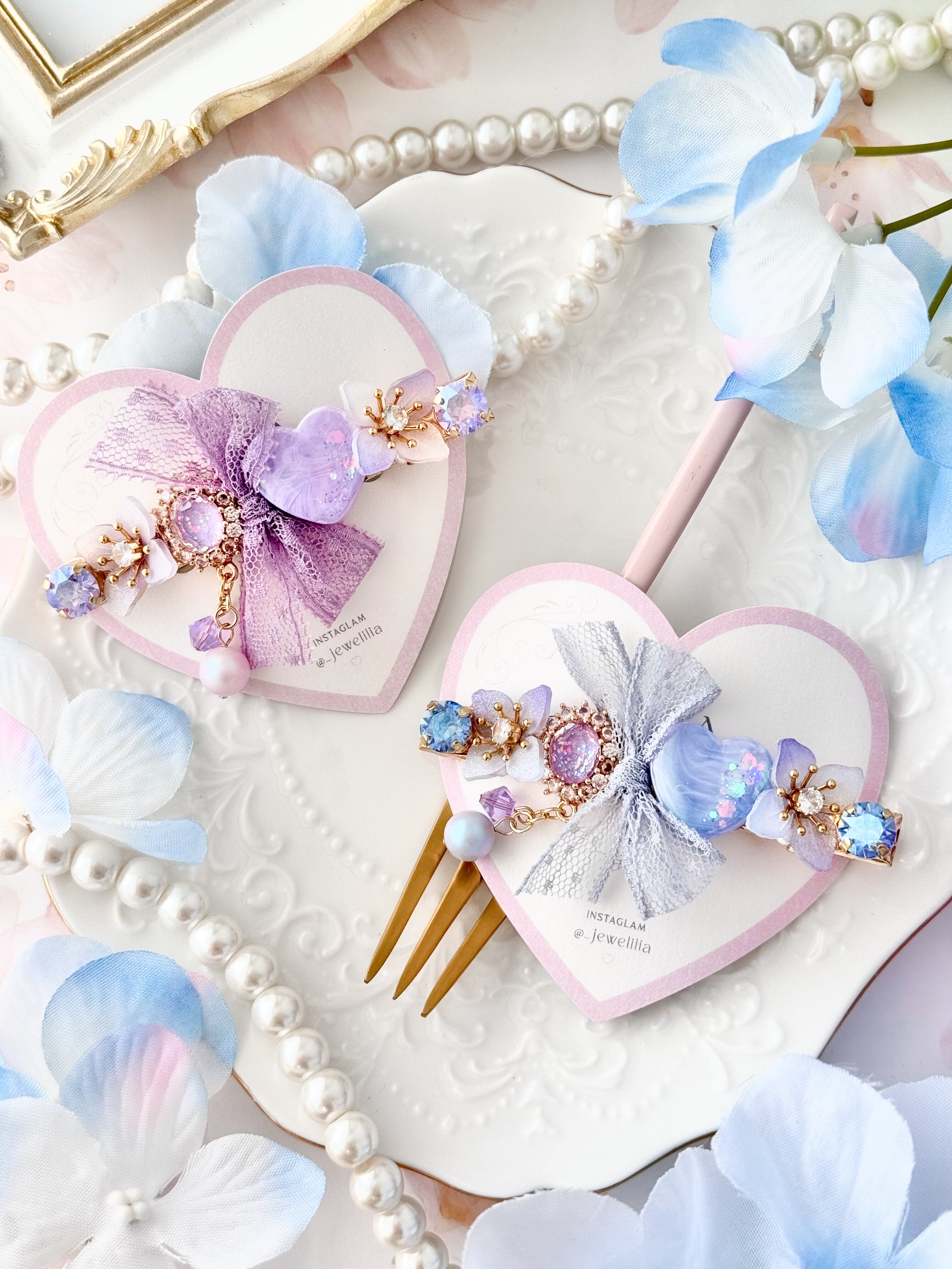 【0606-13】hydrangea heart hairclips/valletta