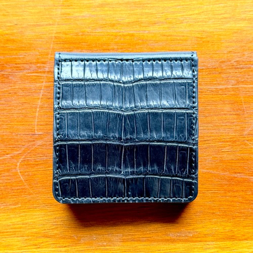 YONZY 二つ折りBOX小銭入れ財布 ポロサスクロコダイル/栃木レザーブラック②