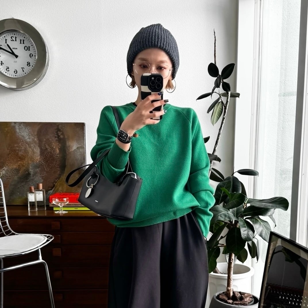 刺繍ロゴスウェットライクKnit/グリーン | CFT.