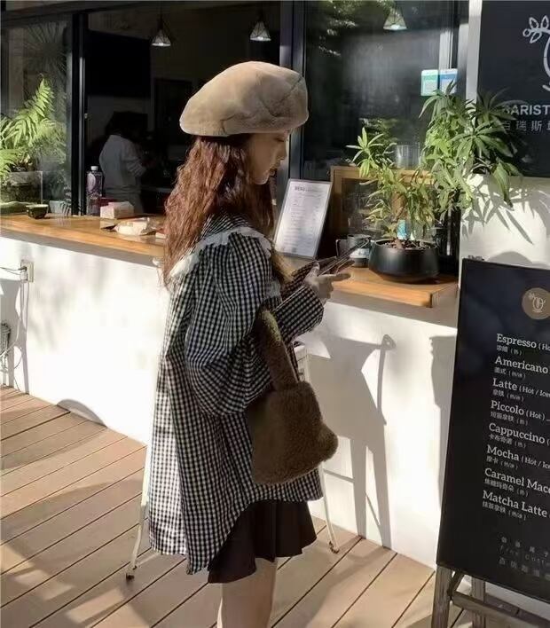 ビッグカラーギンガムチェックブラウス　AJ1079−7010