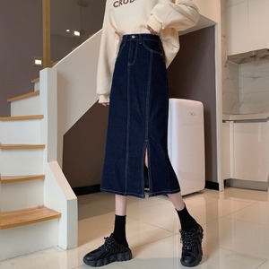 【韓国通販 dgo】high-waist split denim skirt blue color（A0815）