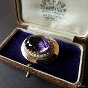 アンティークジュエリー 9ctゴールド 天然アメシスト 真珠 レースピン ブローチ （ソーティングメモ付）