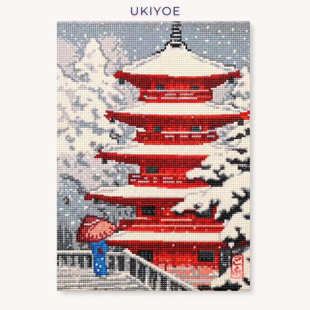 ダイヤモンドアート ｜ ビーズアート ｜ ハンドメイド ｜ 30×40cm ｜ 五重塔と雪