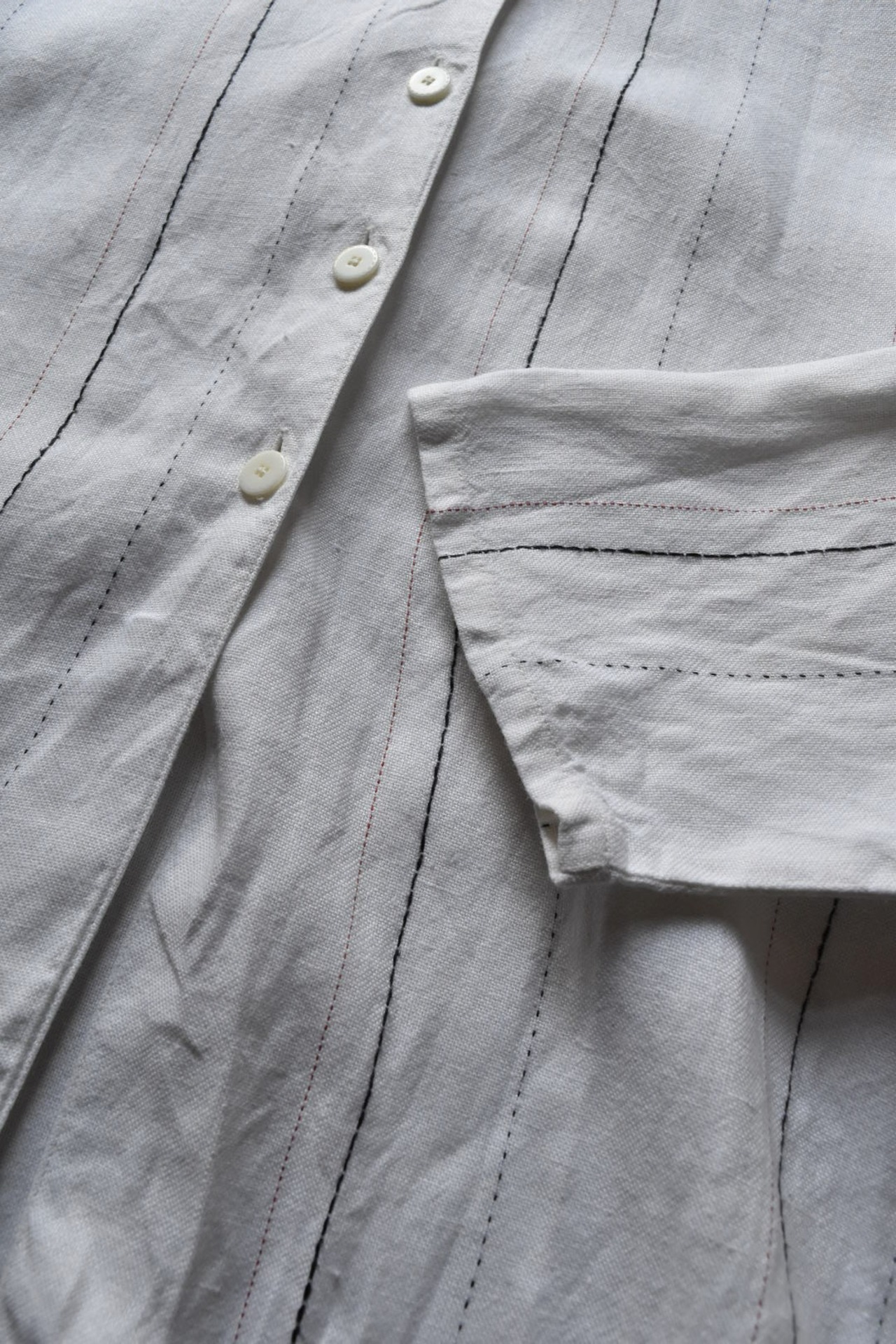 "JAEGER" Band collar stripe linen shirt