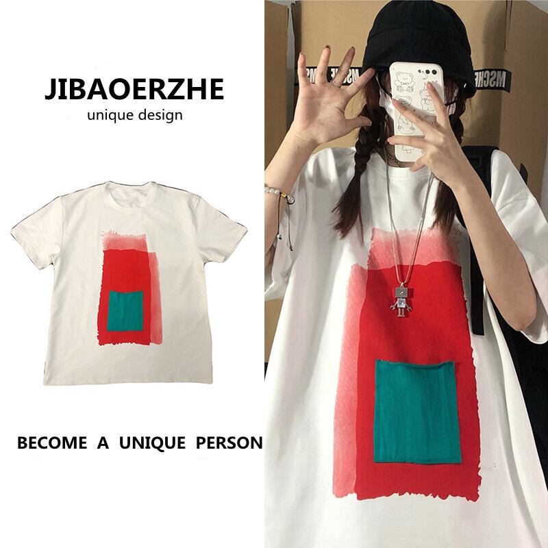 サマーカジュアルスタイルルーズTシャツ スタンダードプリントトップス レトロ かわいい 夏物 ケッペル36319045596