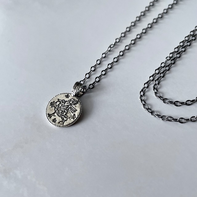 SV925 Etched Pendant -Hanakuidori(Plain)/ シルバー製 エッチングペンダント・花喰鳥（プレーン）