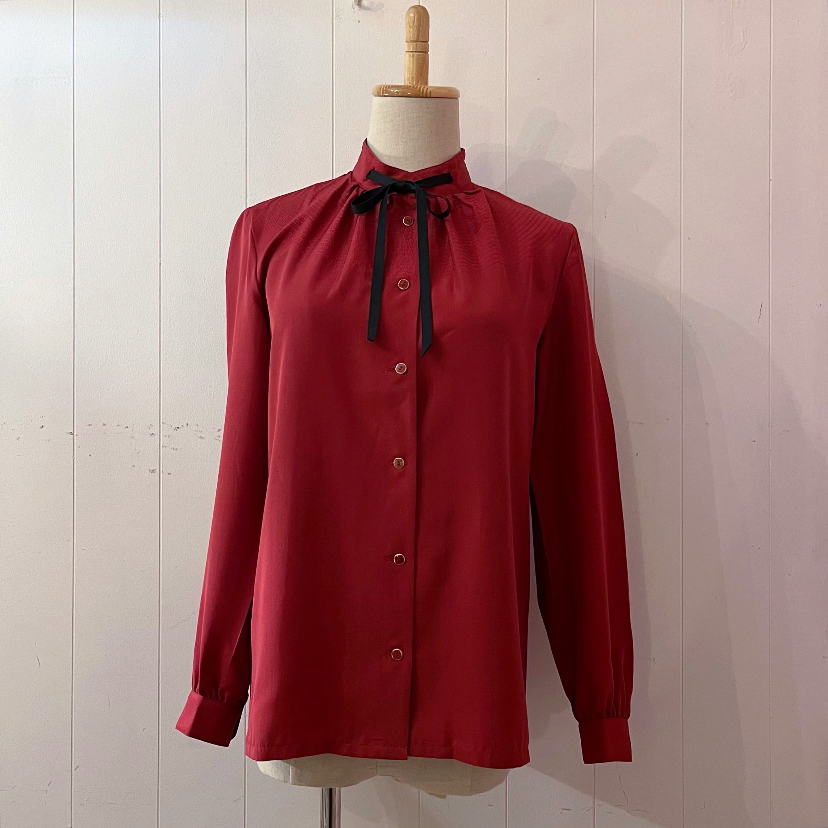 bordeaux black ribbon blouse