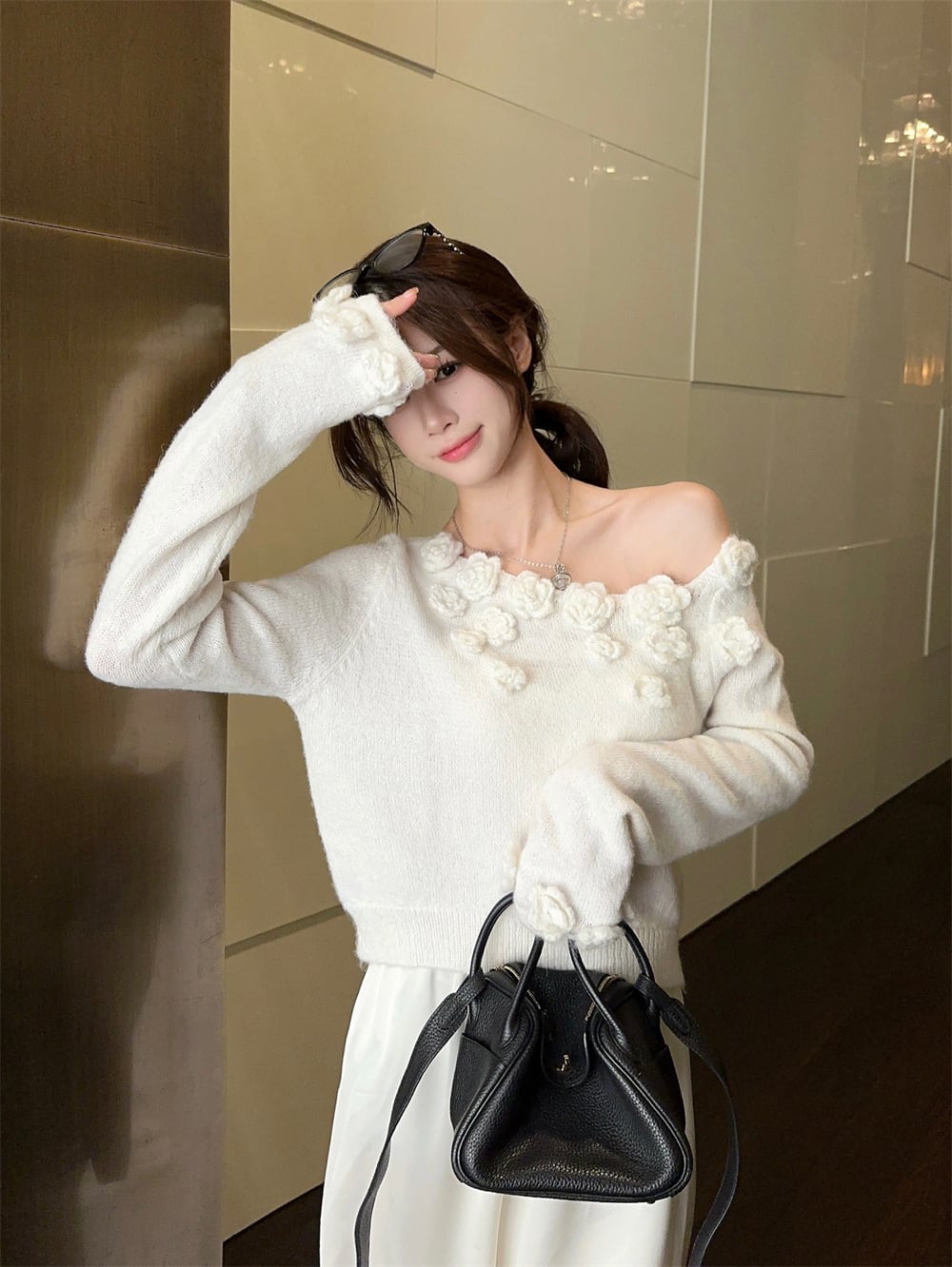 tops】フラワーモチーフニットセーター M26116 | nanastyle