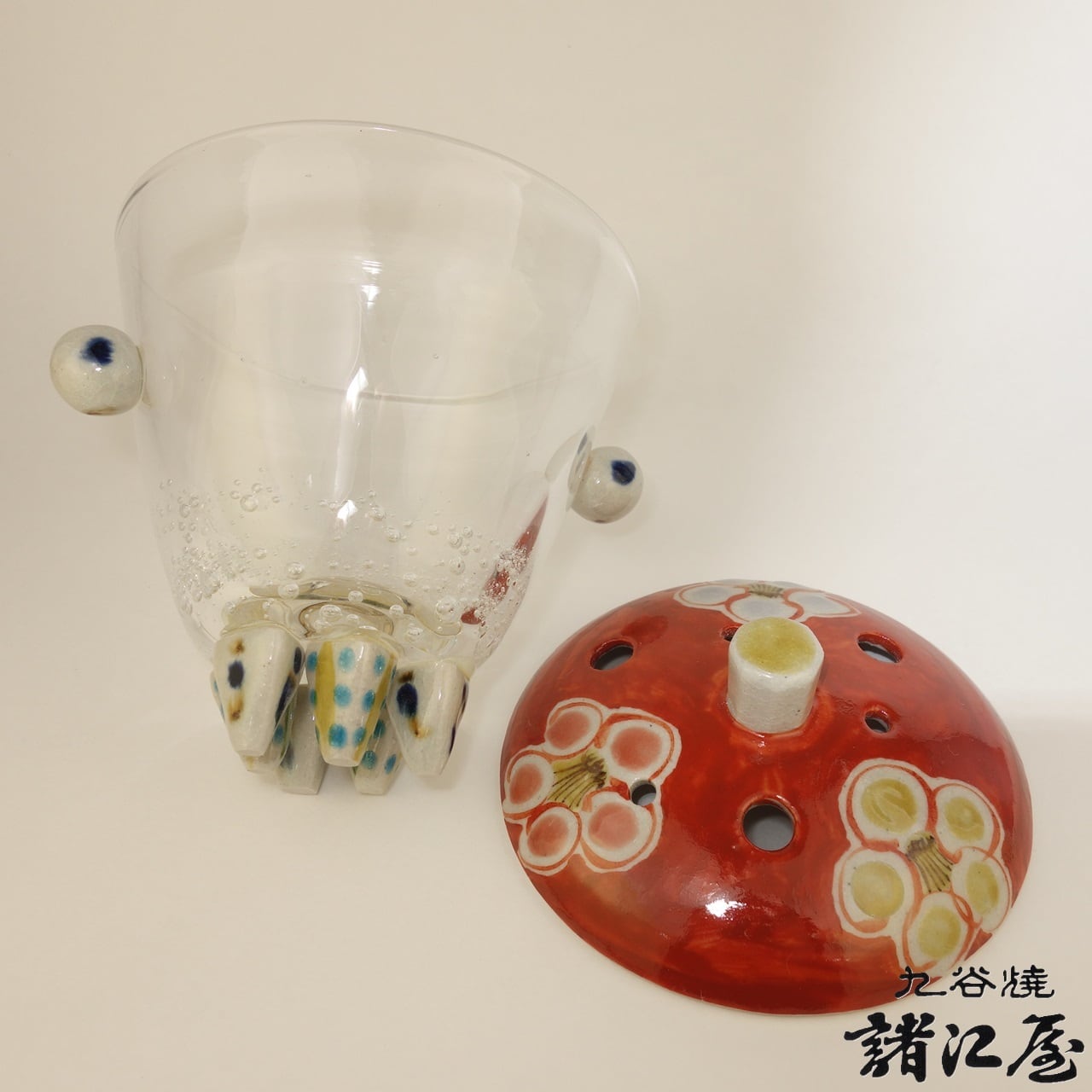 諸江屋オリジナル 北山裕作 ガラスde香炉 色絵花文 | 九谷焼と和食器の