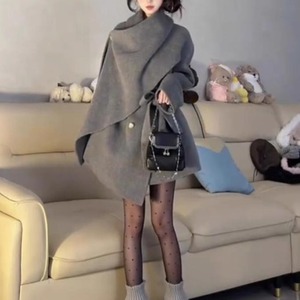 ケープ付きウールタッチミディコート ・73487