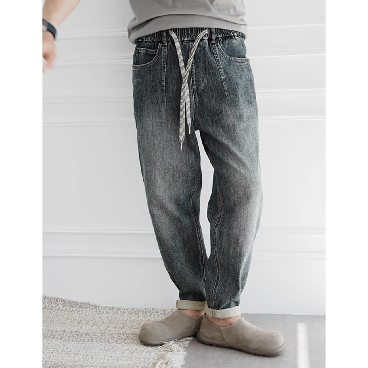 Drawstring Tapered Full-Length Jeans ◇H0833