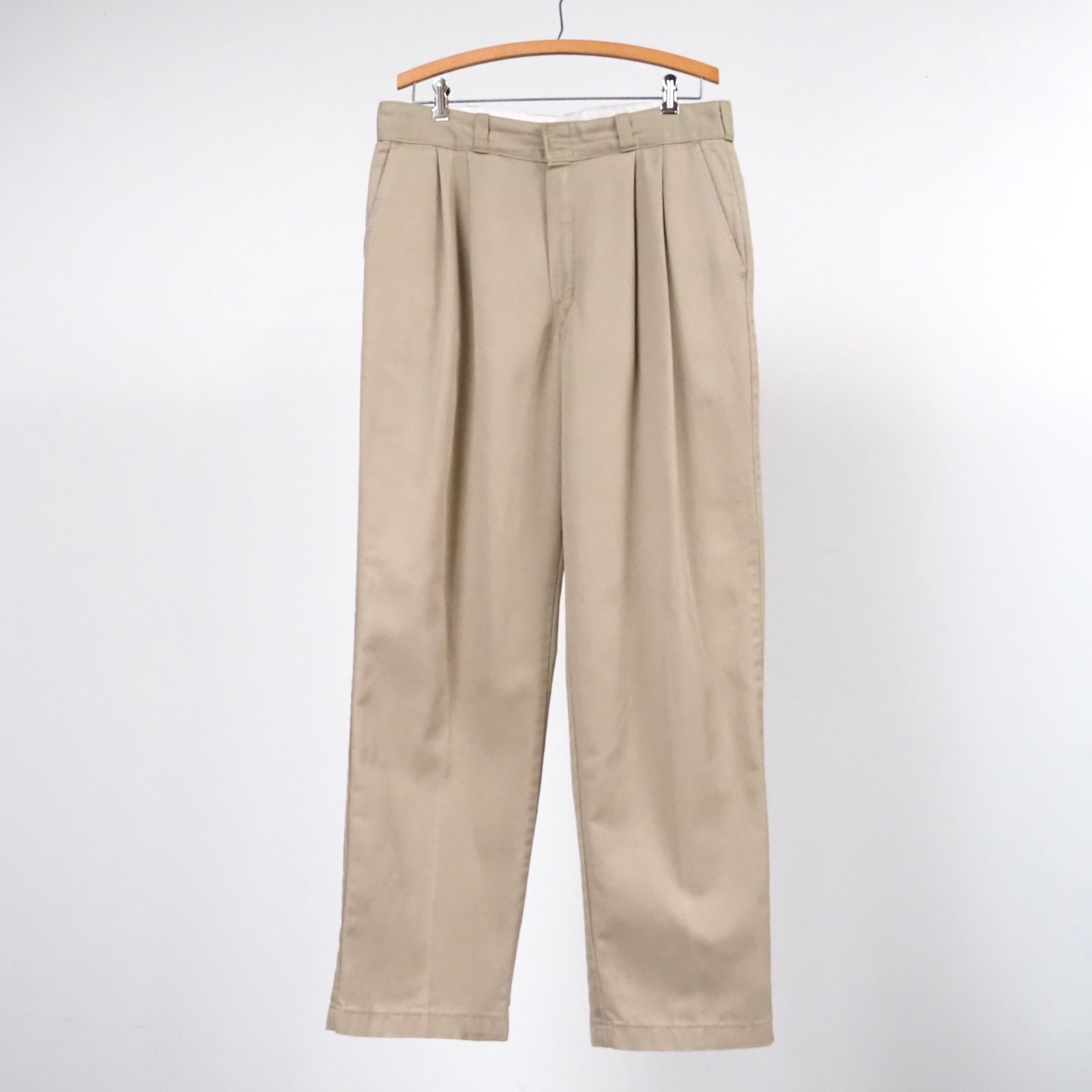 90’s Dickies Two Tuck Work Pants w34 "RARE" ツータック ワークパンツ チビタグ ディッキーズ