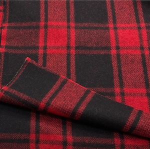 ★TC310◆2.5m◆ウール100%弱毛羽立ち圧縮ツイード生地◆チェック柄(レッド)