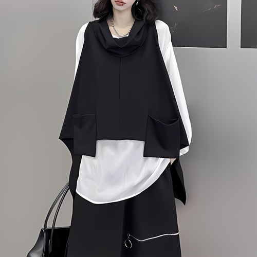 Drape collar vest C0178