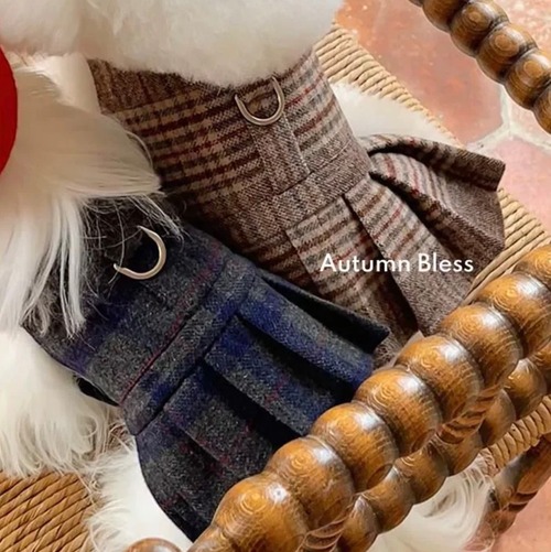 《予約》AB0018  Cozy Checkered Fall Harness Dress for Small Dogs
