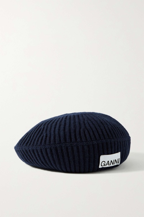 【GANNI】 ribbed recycled wool-blend beret 220100077