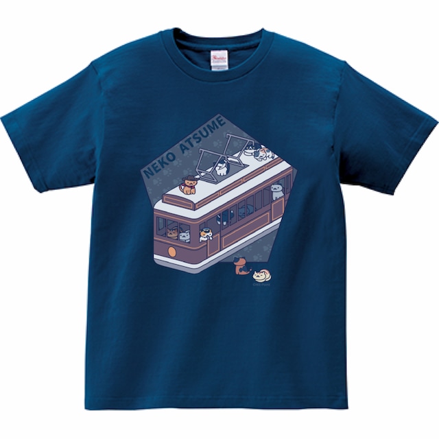 ねこあつめ　電車柄Tシャツ（グレー）