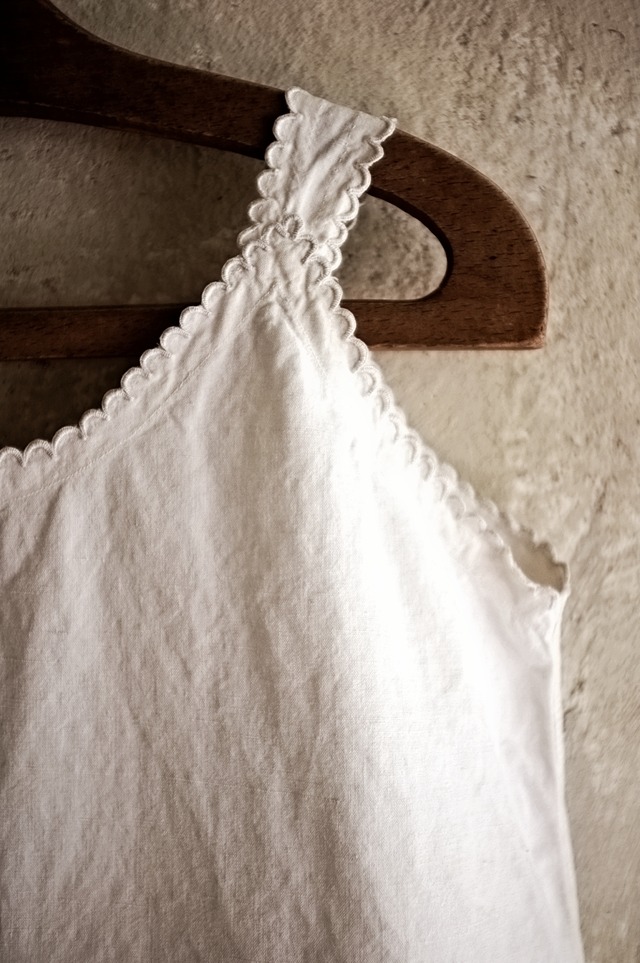 ラスト 1900s フランス 貝の行進と植物的カメオのあるモノグラムワンピース アンティーク