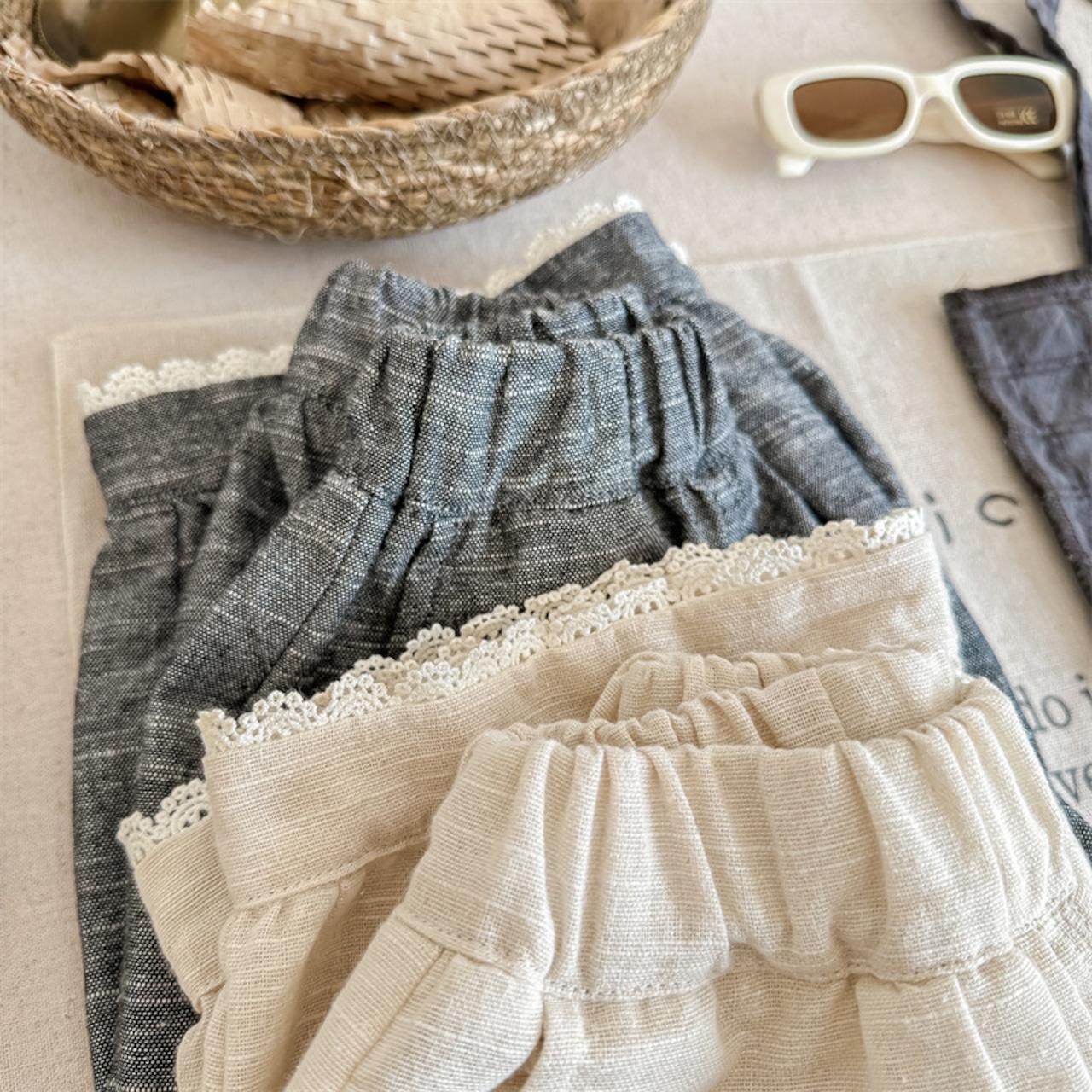 夏リネンハーフパンツ