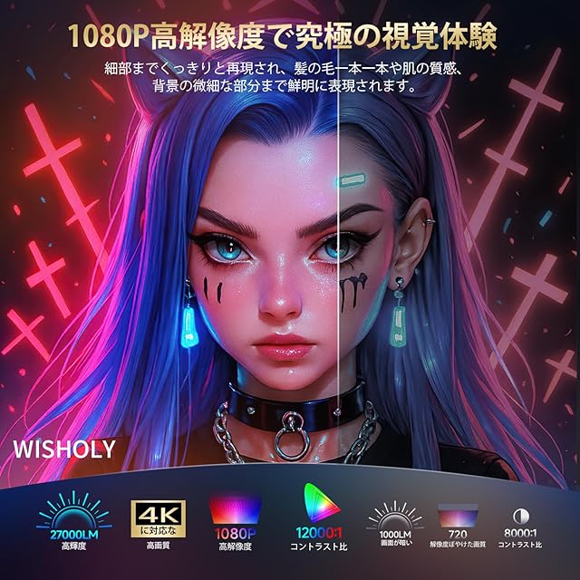 WISHOLY プロジェクター 家庭用【Android TV搭載・270°回転