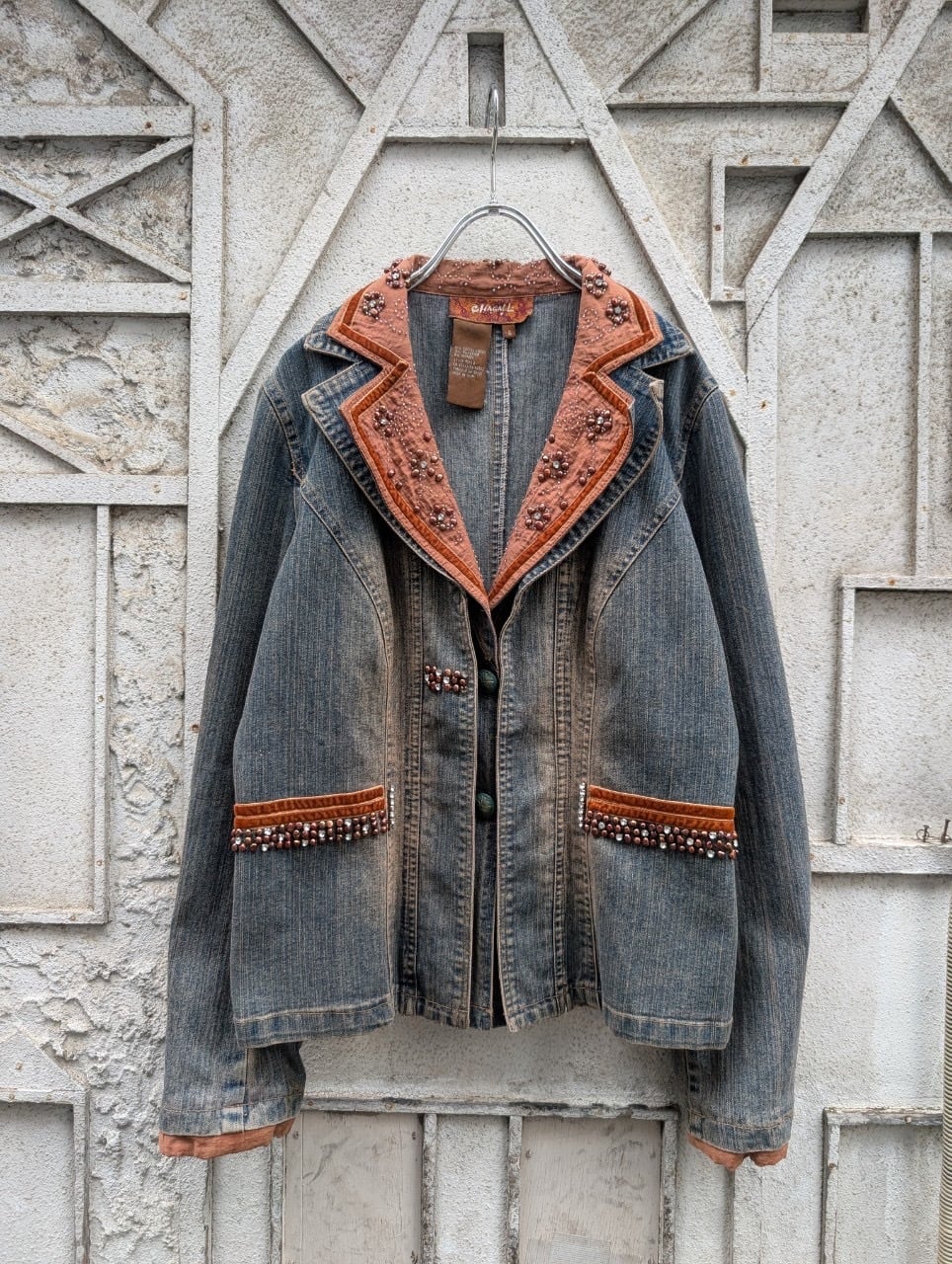 "CHAGALL" beaded design tailored denim jacket
