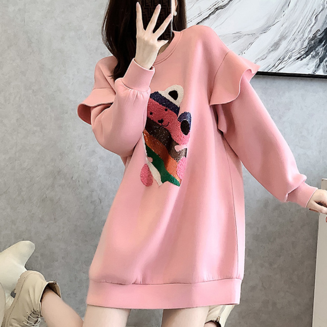 Pink Bear Sweatshirt Dress 5064