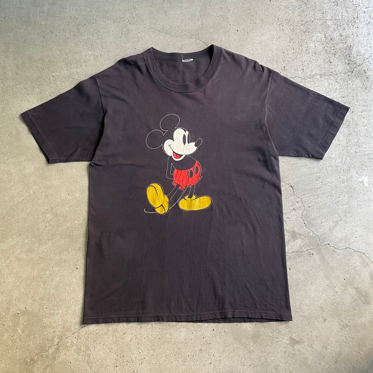 80sビンテージUSA製ディズニーDISNEY半袖ミッキー黒フェードTシャツ 