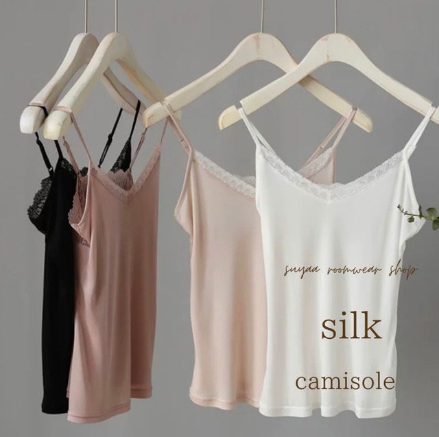 【4color/M-XL】silk lace dessin camisole　S124