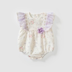 【BABY】パープル花フリルロンパース