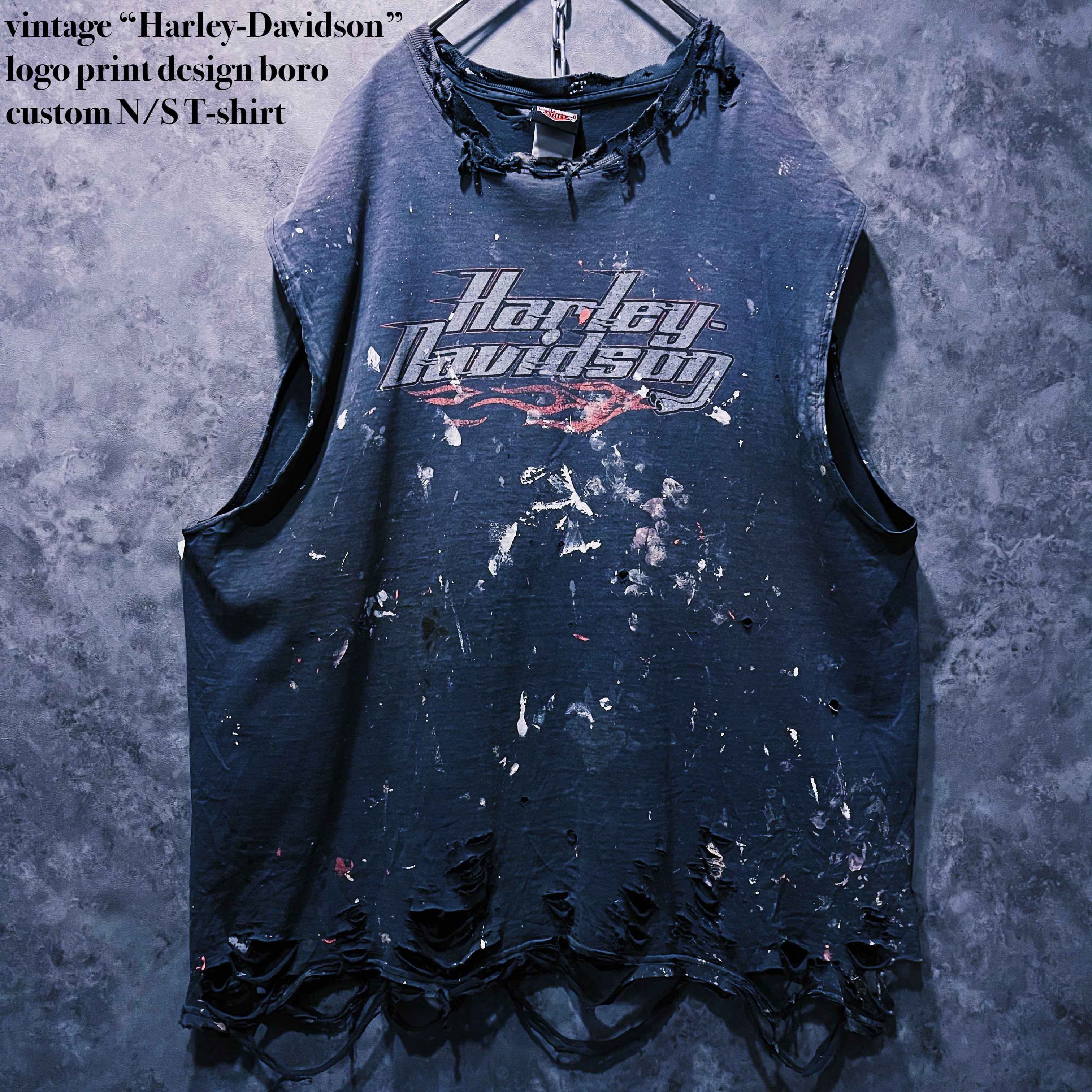 【doppio】vintage “Harley-Davidson” logo print design boro custom N/S T-shirt