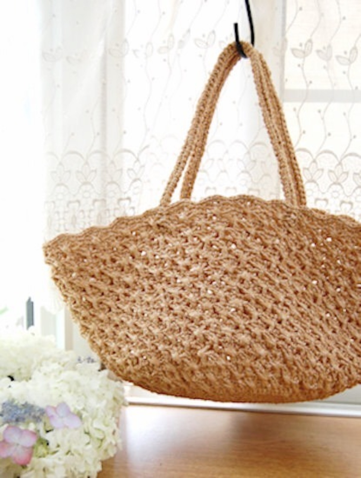 ダウンロード編み図］クロス模様のかごバッグ | Natural knit ecru*