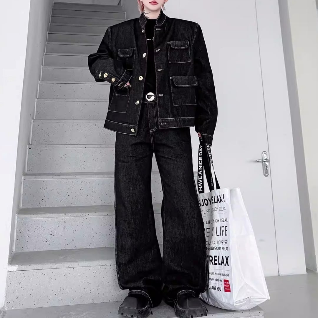 ホワイトステッチ ワークスタイルデニムセットアップ D12193