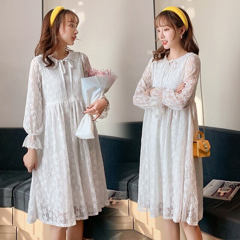 【新作】【送料無料】 9166＃中空アウトホワイトレースマタニティ看護ドレス春の授乳服妊娠中の女性甘い妊娠 大人ガーリー スウィート キュート カジュアル スプリング 春物 AL expec341528241371