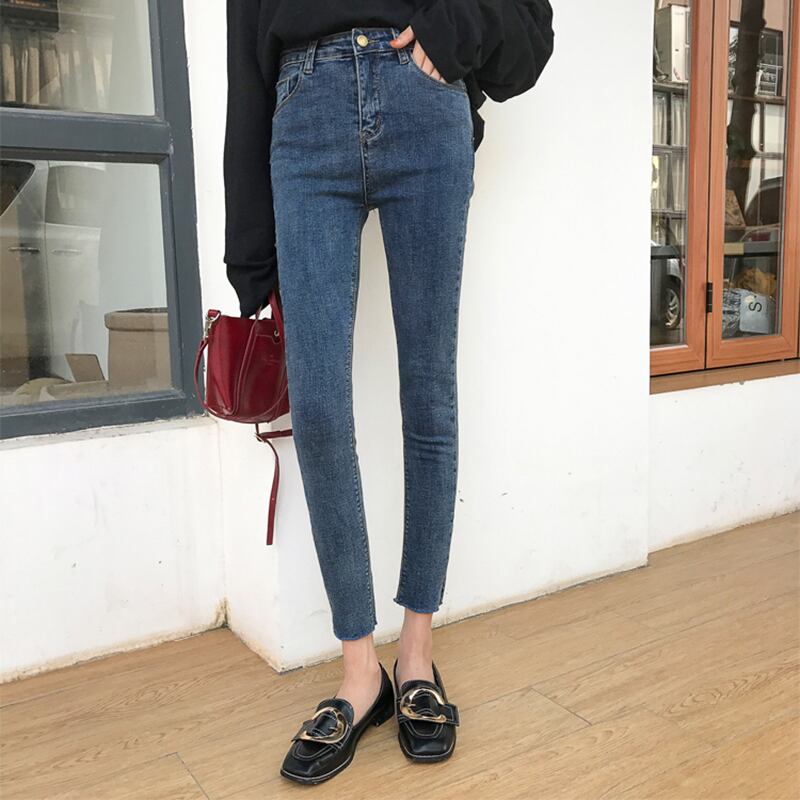 スプリングハイウェストウェストスリムスキニージーンズ ブルーブラックパンツ 春物 1号婦人80538309221