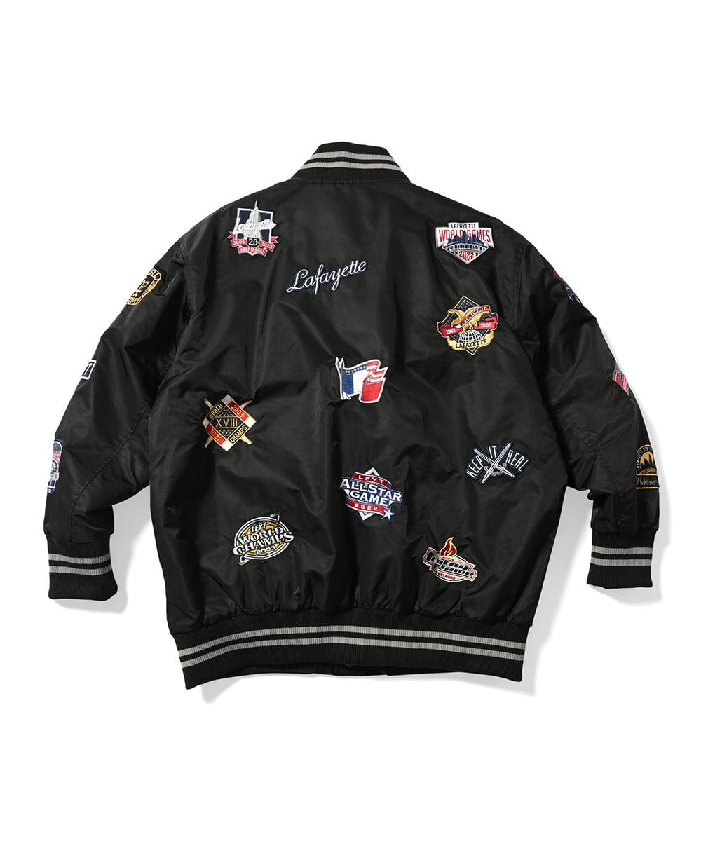 LFYT】ALL OVER EMBLEM SATIN VARSITY JACKET(BLACK) | G.O.N.G