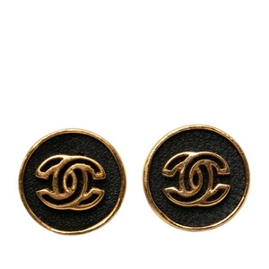 シャネル ココマーク ラウンド スタッドピアス 03P刻印 ゴールド ブラック メッキ レザー レディース CHANEL 【中古】