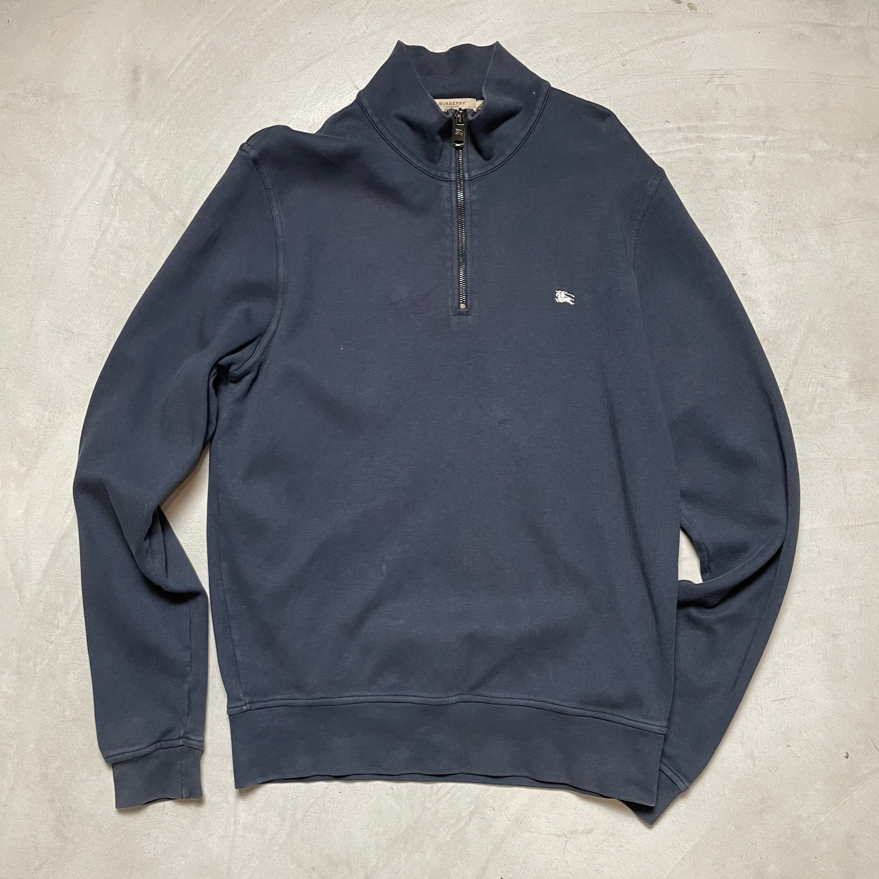 BURBERRY LONDON バーバリー ワンポイントロゴ ハーフジップスウェット メンズM 古着 トレーナー ネイビー【スウェット】