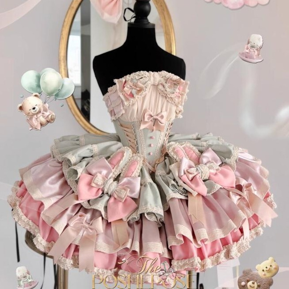 甘ロリ♡全2カラー うさ耳カチューシャ付きフリルワンピース wanpi141