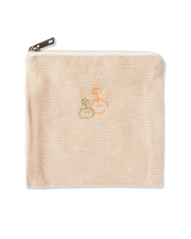★なでウサ＆モフウサ刺繍のフラットポーチ/ベージュ（MK-601)