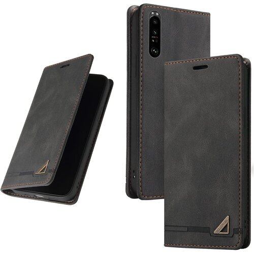 UnivoColors Sony Xperia 1 III SO-51B/SOG03 手帳型ケース 高級合皮 スタンド機能 カード収納 マグネット式 TPUソフトカバー 全面保護 保護 衝撃吸収 RFIDブロッキング おしゃれ カバー ブラック 965
