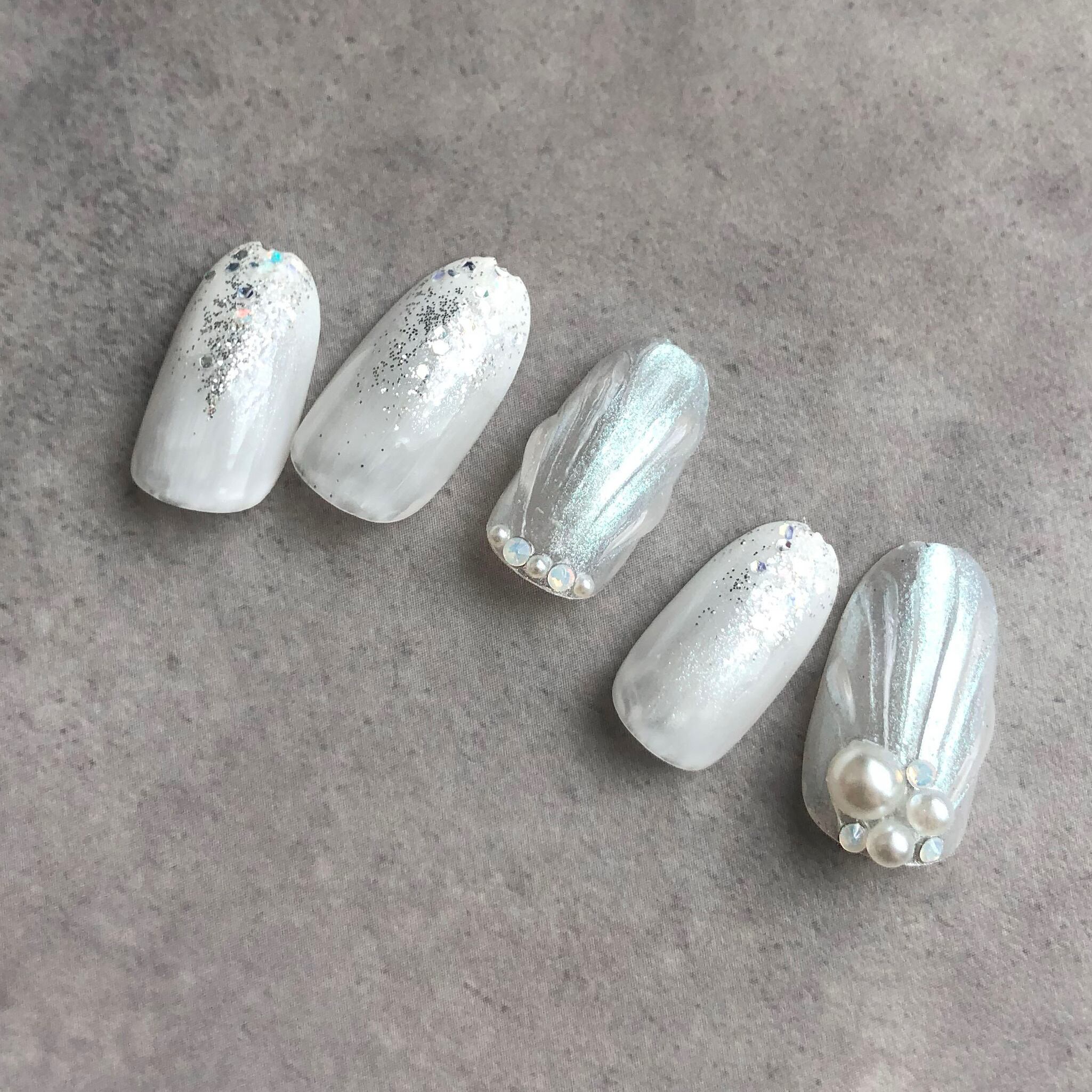 貝殻ネイルシンプル 夏 ネイル マーメイド ネイルチップ マーメイド 貝