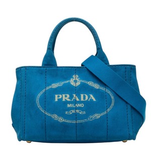 プラダ 三角ロゴプレート カナパ ハンドバッグ ショルダーバッグ 2WAY B2439G ブルー キャンバス レディース PRADA 【中古】