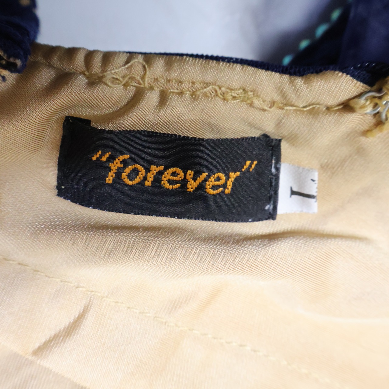 【美品 社交ダンス衣装】ネイビー forever ワンピース ドレス 紺色 フロート フリル レース ラインストーン 高級感 上品 ボリューム デモ 競技用 レディース 女性用 ダンス用 ビーズ レオタード クロッチ