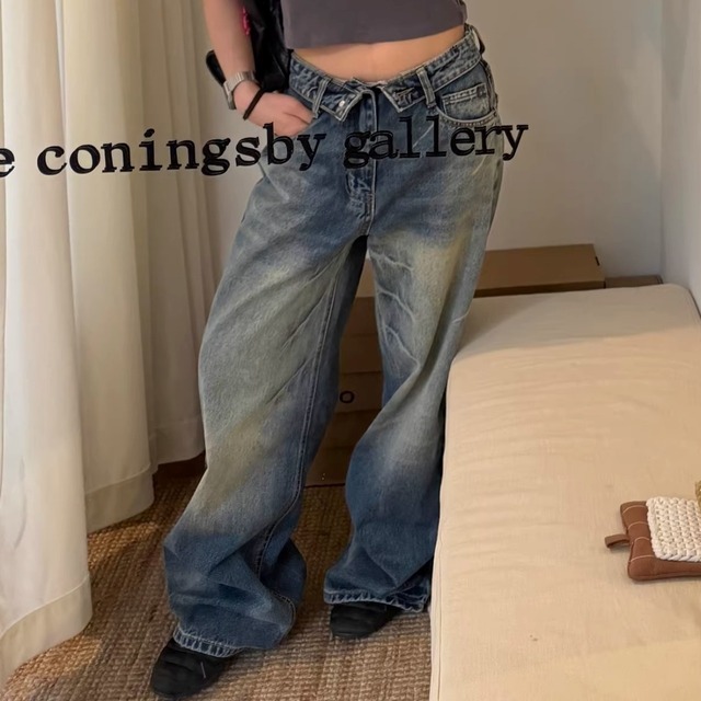 フリップアップウエストワイドラインデニムパンツ 1col   R01828